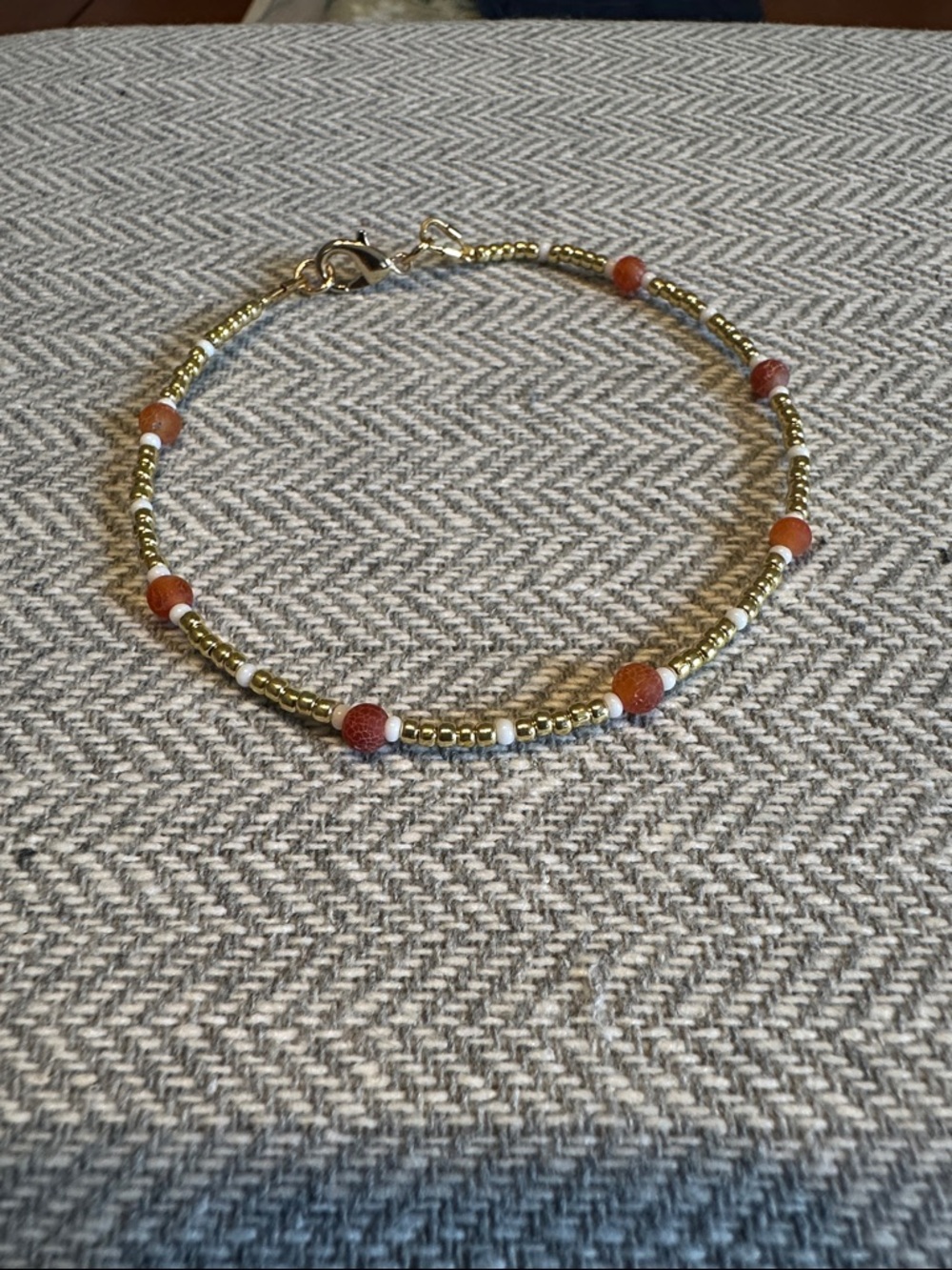 Delicate Handmade Gold Beaded Bracelet with Earth-Tone Accents